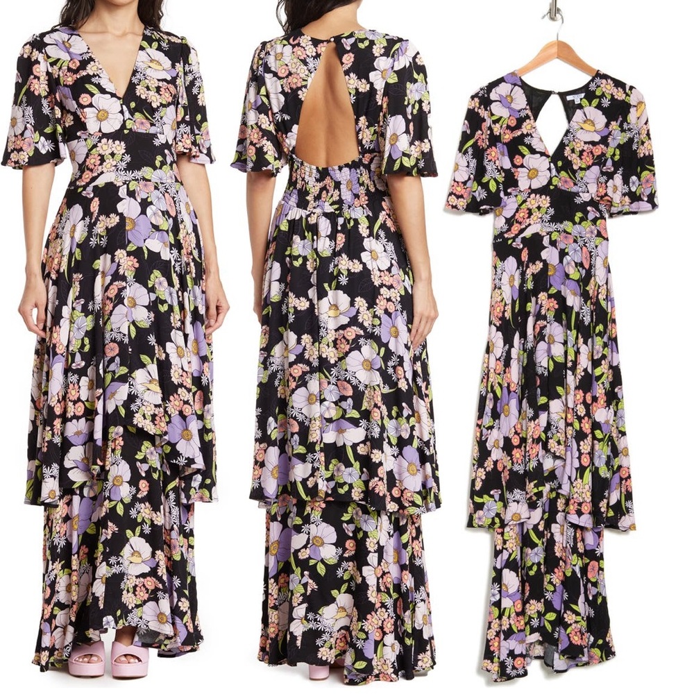 AFRM Michon Floral Print Open Back Maxi Dress